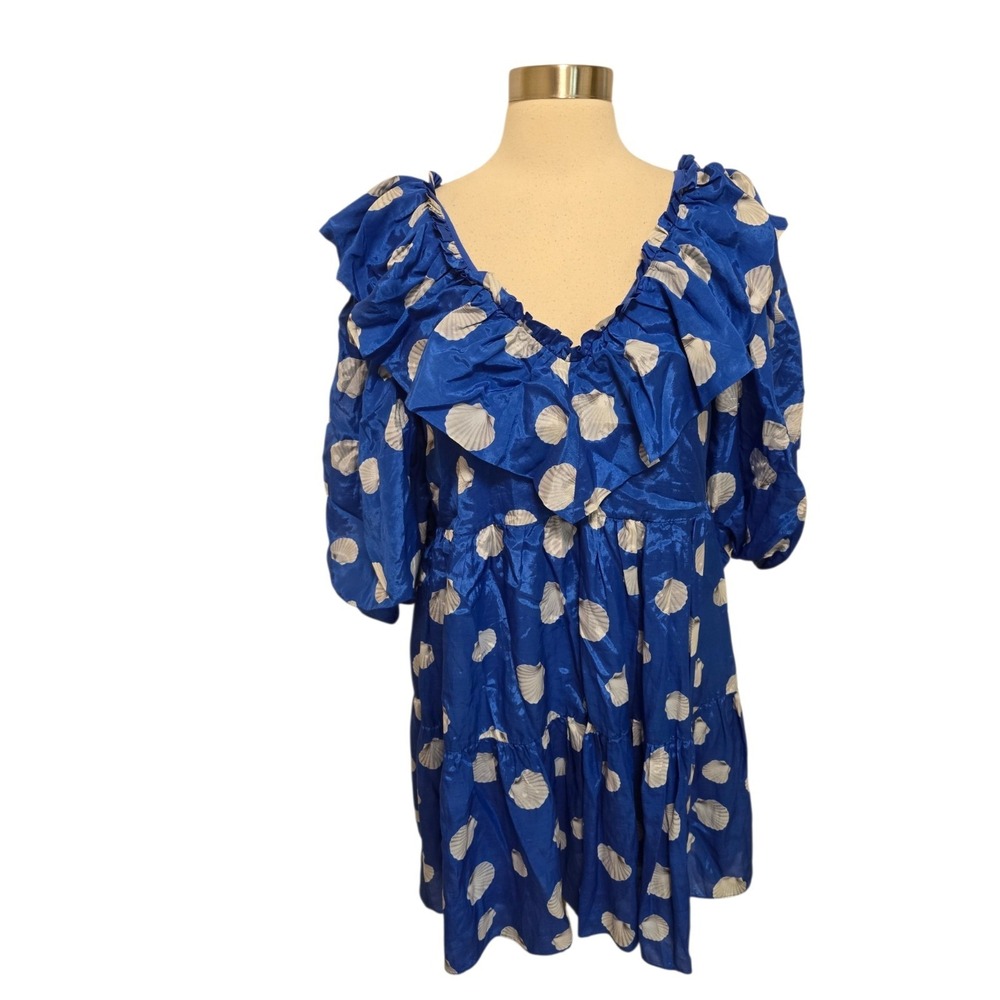Nocturne Womens Blue Scallop Sea Shell ruffled Dress Size‎ Large/ XL